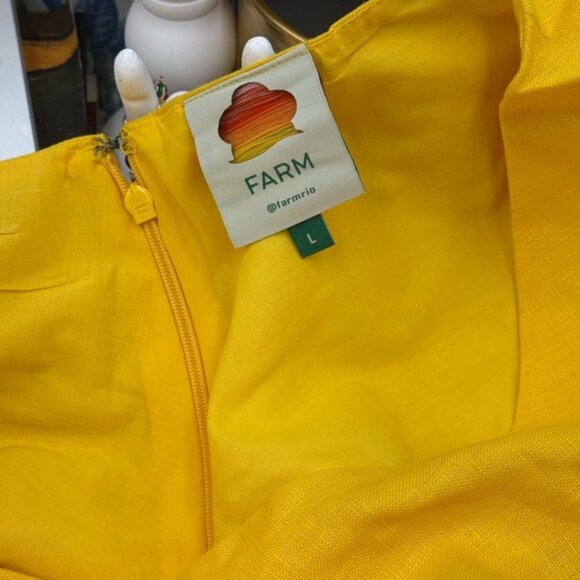 🆕 FARM Rio 🧿 NWOT Linen Cut Out Midi Dress, Yellow - Size L - Picture 14 of 15